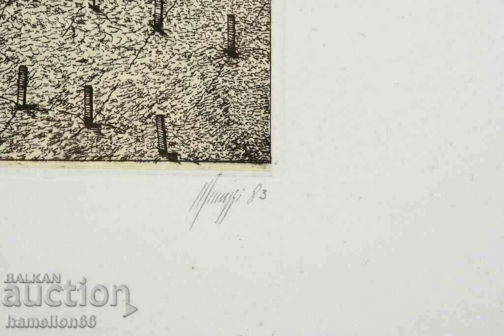 Auction  Large print, etching, artist Maurilio Minuzzi 1983