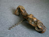 Old corkscrew French art wood wooden handle