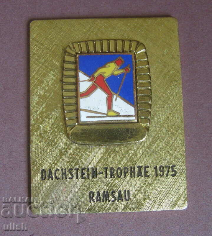 1975 Dachstein Ramsau Participant Ski Enamel Medal Plaque