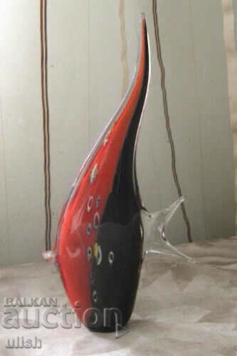 Old figure fish hand blown art deco glass