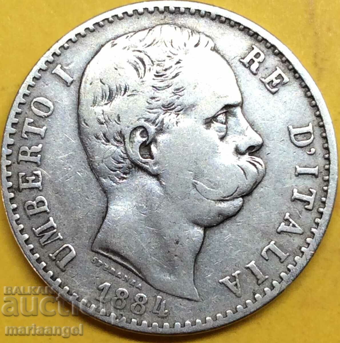 2 лири 1884 Италия Умберто I сребро