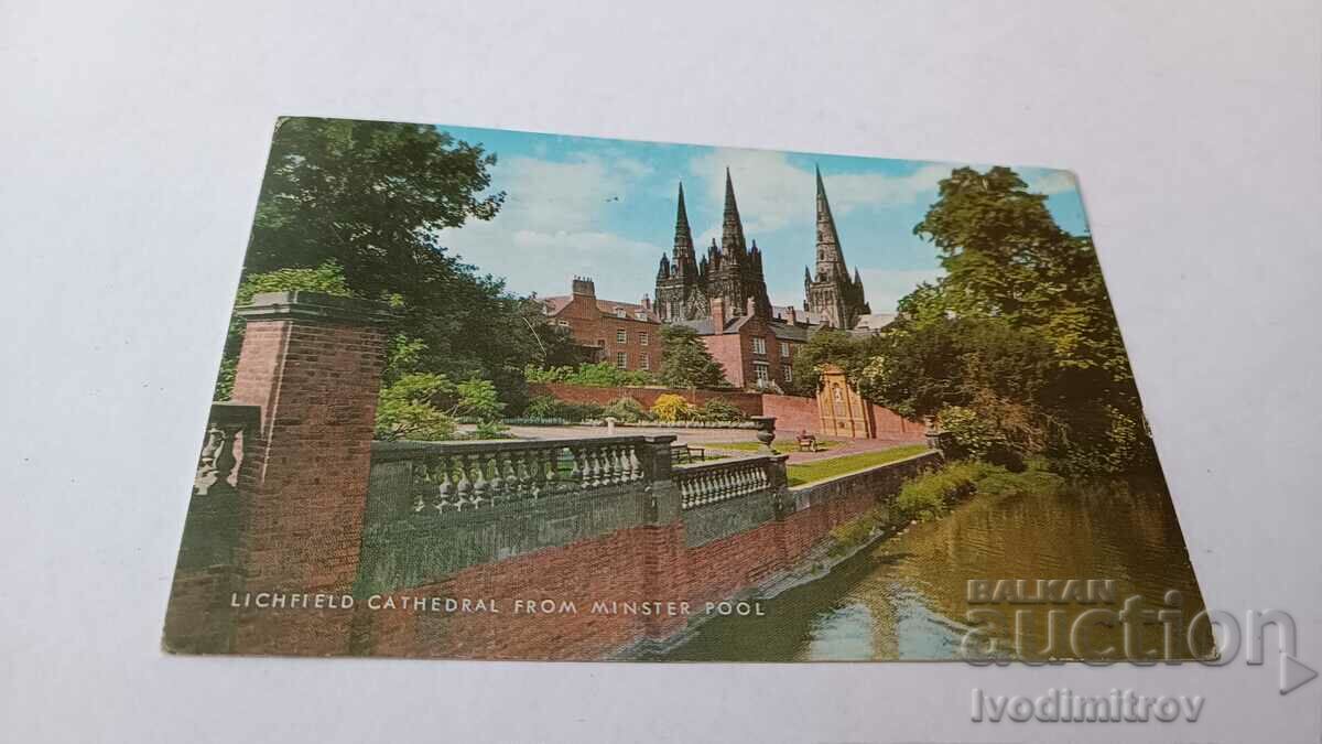 Postcard Lichfield Cathedral from Minster Pool 1985