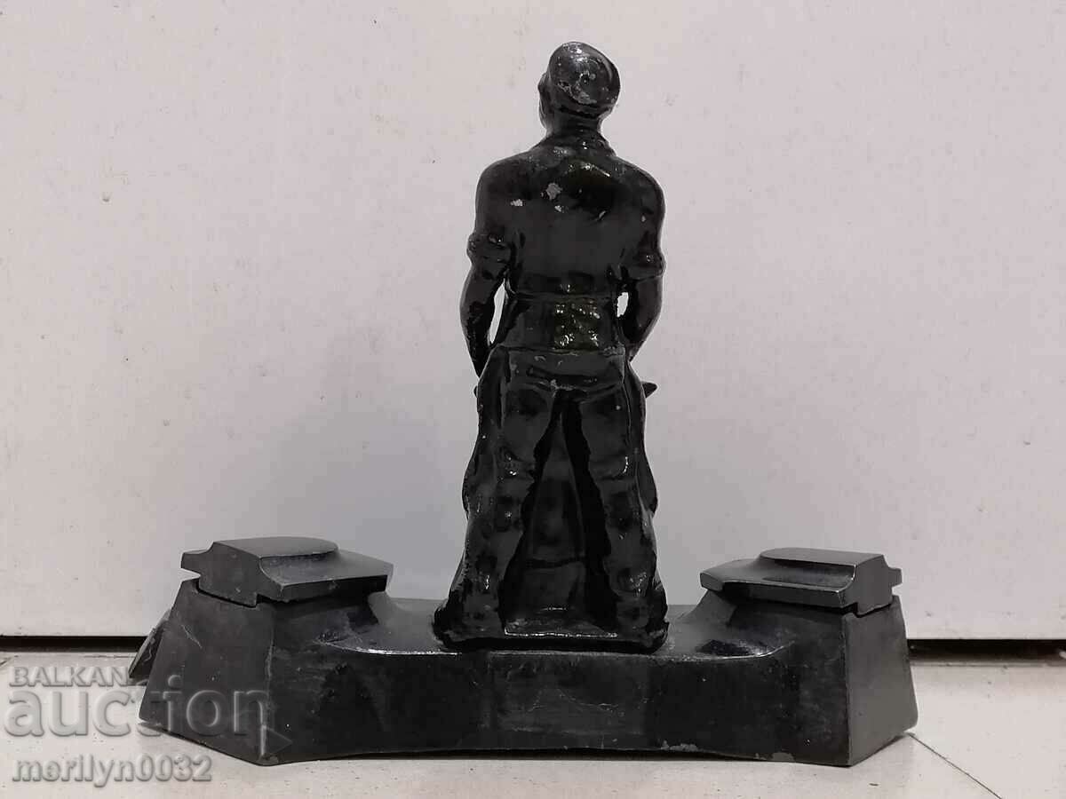 An inkwell with a figure of a blacksmith, a wounded social worker statuette of the NRB BKP - 5 An inkwell with a figure of a blacksmith, a wounded social worker statuette of the NRB BKP - 5