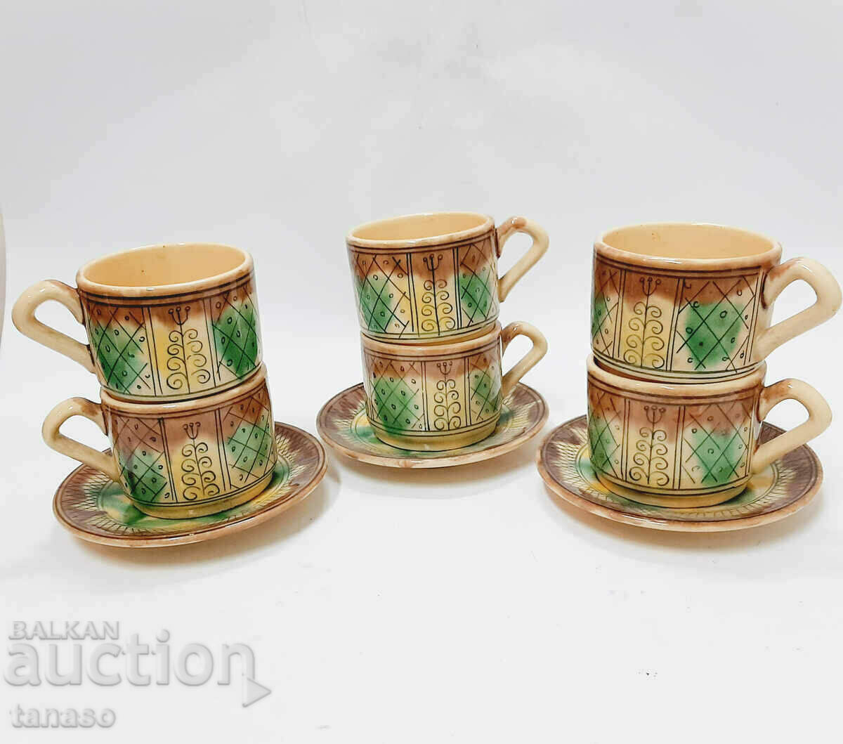 6 керамични чаши за чай+3 керамични чинийки(12.3)