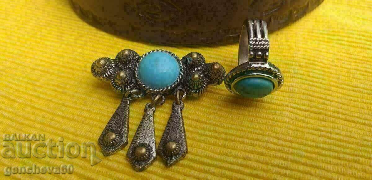 Δαχτυλίδι αντίκα και καρφίτσα/φυσική πέτρα - 6