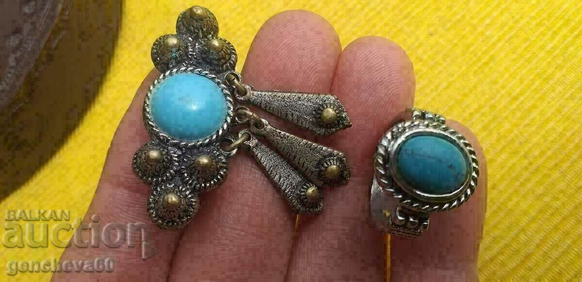 Δαχτυλίδι αντίκα και καρφίτσα/φυσική πέτρα - 7