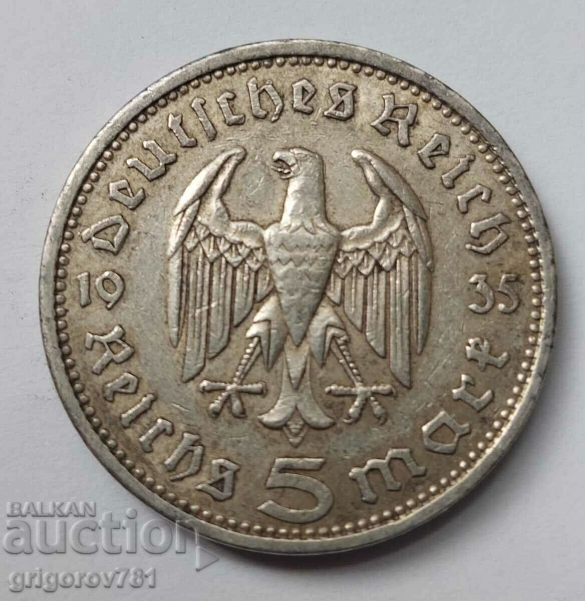 5 mărci de argint Germania 1935 A III Reich Moneda de argint #34