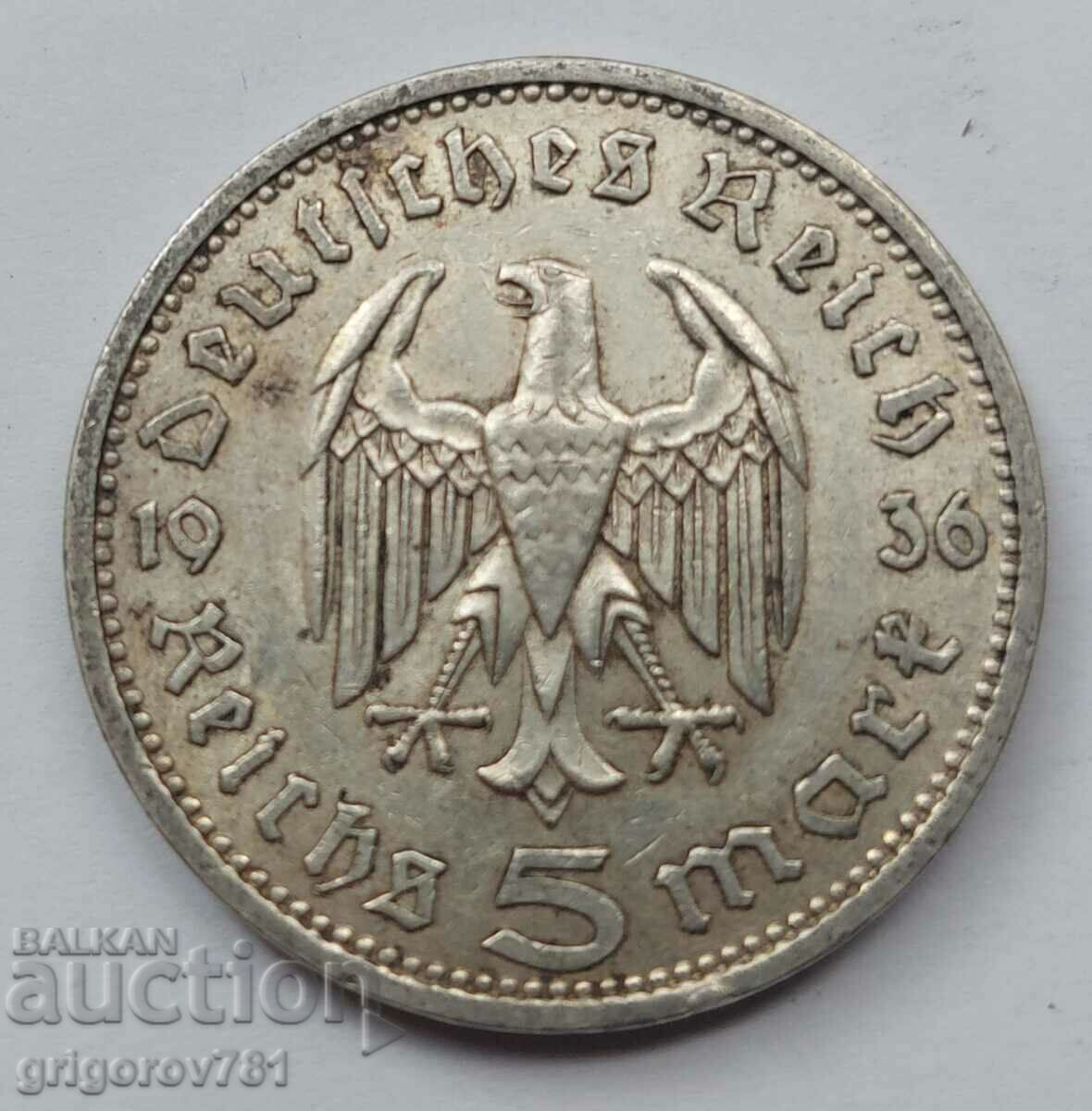 5 Mark Silver Germany 1936 A III Reich Silver Coin #36