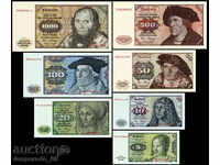 (¯`'•.¸(репродукция)  ГЕРМАНИЯ  пълен сет банкноти 1980 UNC
