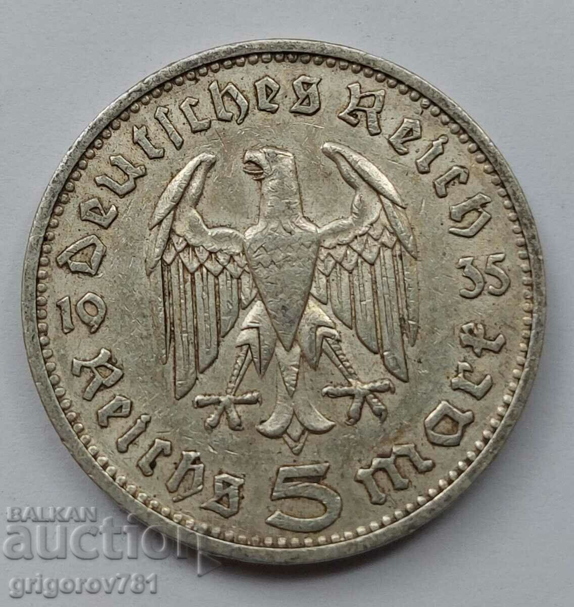 5 марки сребро Германия 1935 F III Райх  сребърна монета №71