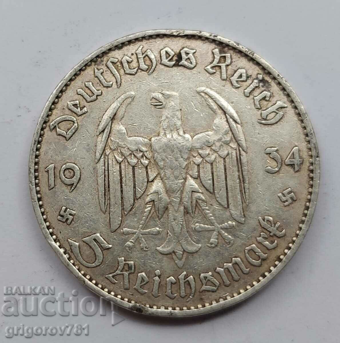 5 Mark Silver Γερμανία 1934 F III Reich Ασημένιο νόμισμα #77