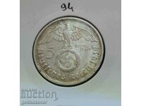 Германия Трети райх! 5 марки 1939г Сребро.
