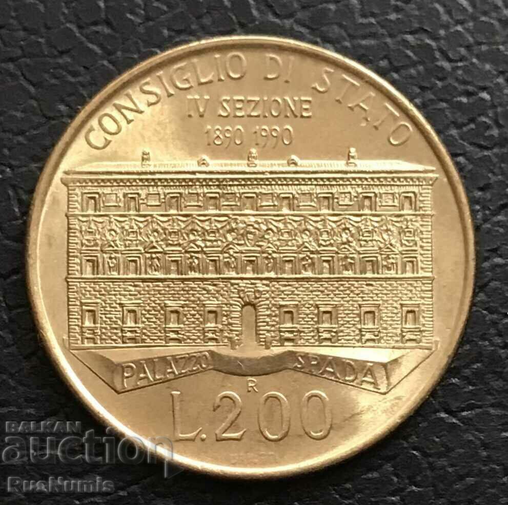 Italy. 200 pounds 1990. Council of State. UNC.