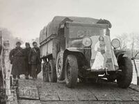 WWI 1944-45. Bulgarian military units on a pontoon bridge