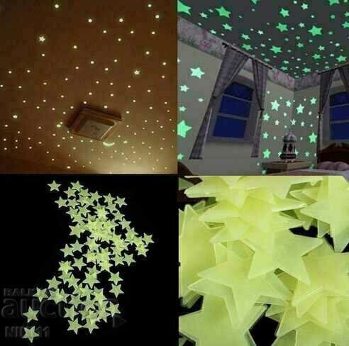 Светещи фосфорни звезди 100 бр. Декорация за детска стая