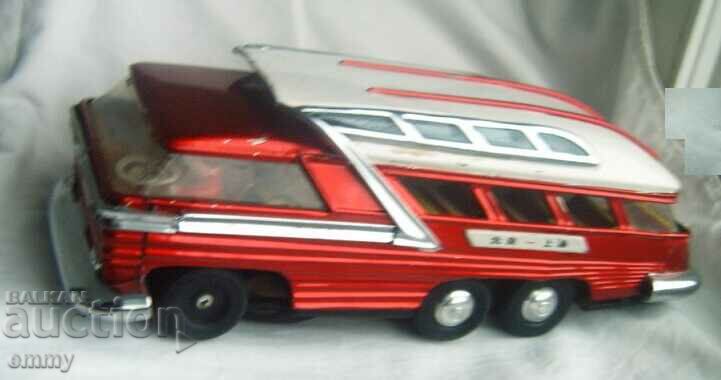 Auction Old tin toy - bus, car, trolley - 29.5 cm Auction Old tin toy - bus, car, trolley - 29.5 cm