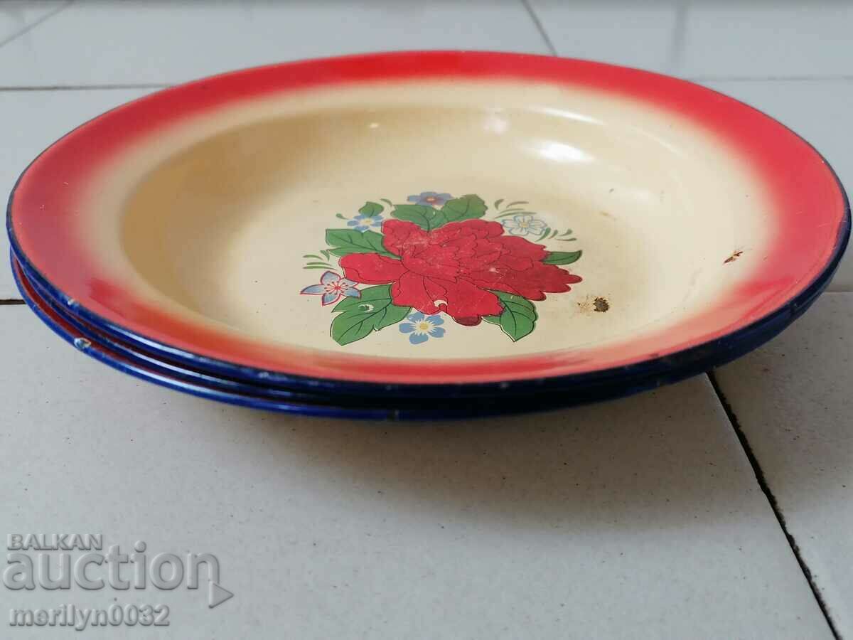 Enameled plates dish with enamel panica panica China 70s - 6 Enameled plates dish with enamel panica panica China 70s - 6