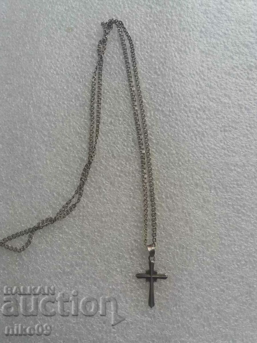Cruce ortodoxa din argint 925 cu lant!