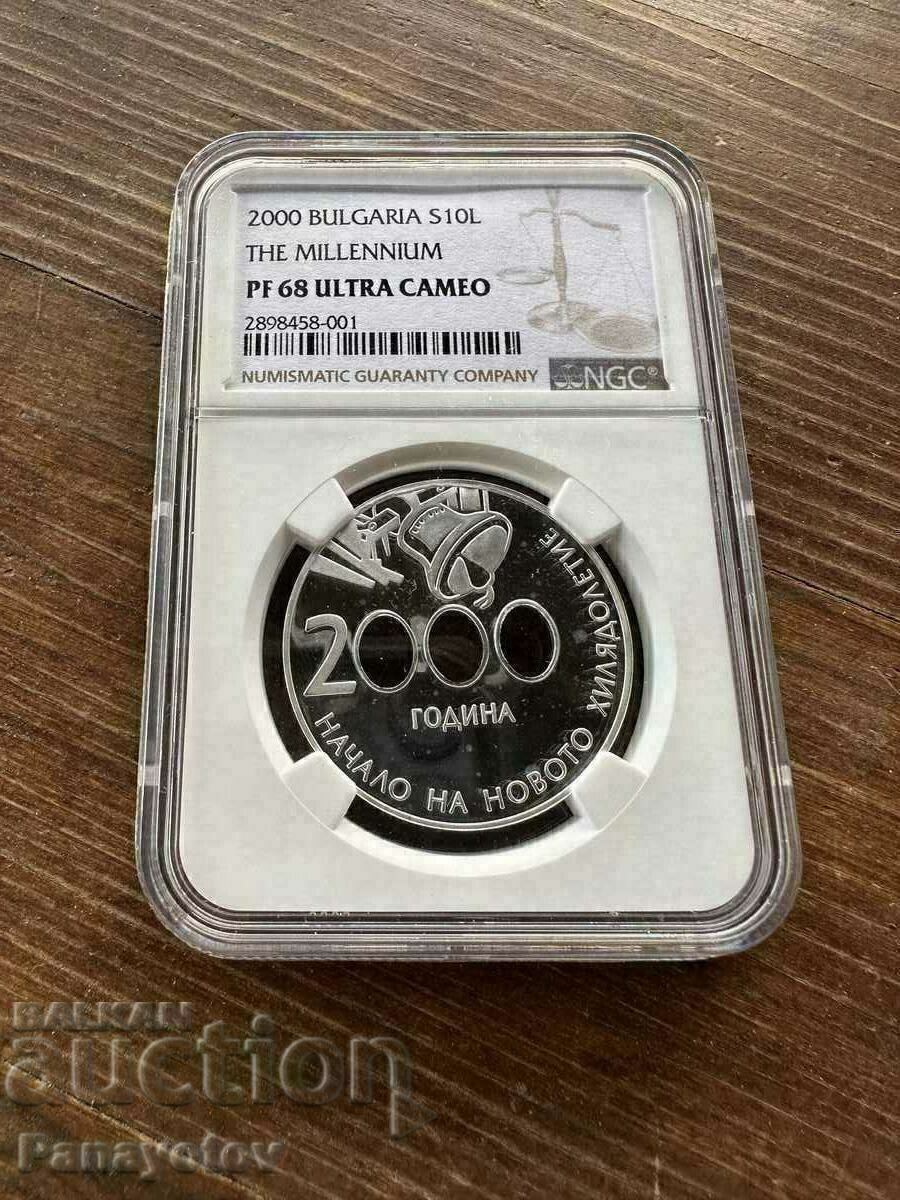 10 BGN 2000 MILLENNIUM RARE PERFECT NGC PCGS pf 68 cu preț € 759.27 | 1485.01 BGN