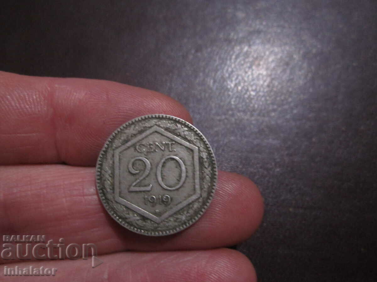 1919 20 centesimi Italy letter R smooth gourt