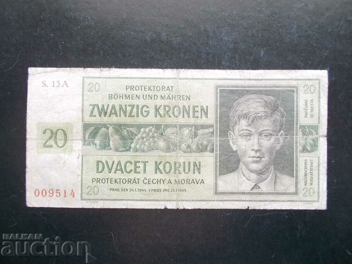BOHEMIA AND MORAVIA, 20 crowns, 1944