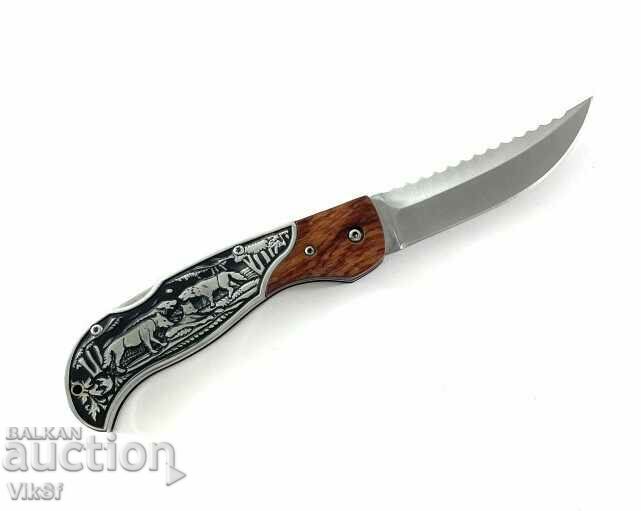 Folding pocket knife with inlaid wolves on the handle FB826-90 with price 20.50 BGN | € 10.48