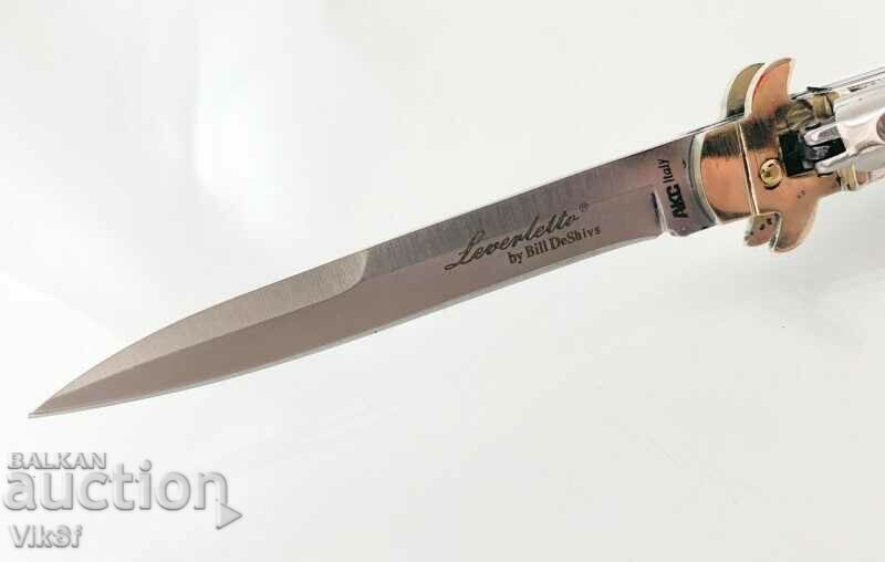 Licitație Cuțit automat pliabil - stiletto, cu mâner de coarne de cerb,