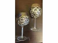 Two wedding glasses with metal fittings