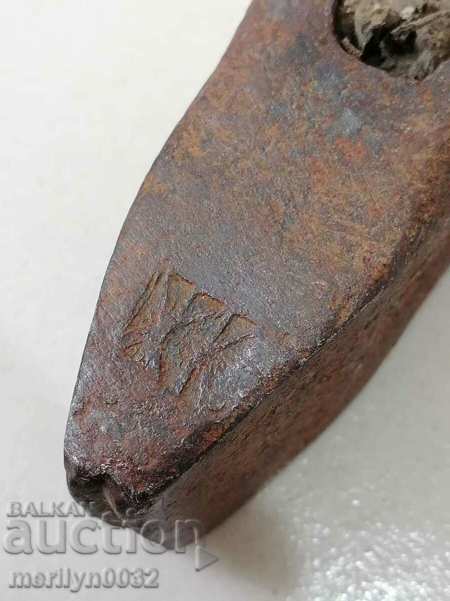 Old hammer hammer, wooden, wrought iron, barrel - 5