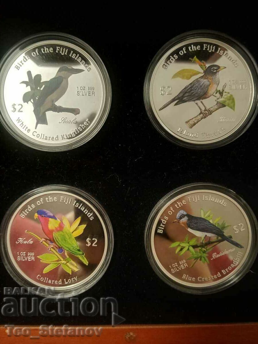 Rare Set 2 Dollars 2007 The Birds of Fiji Silver