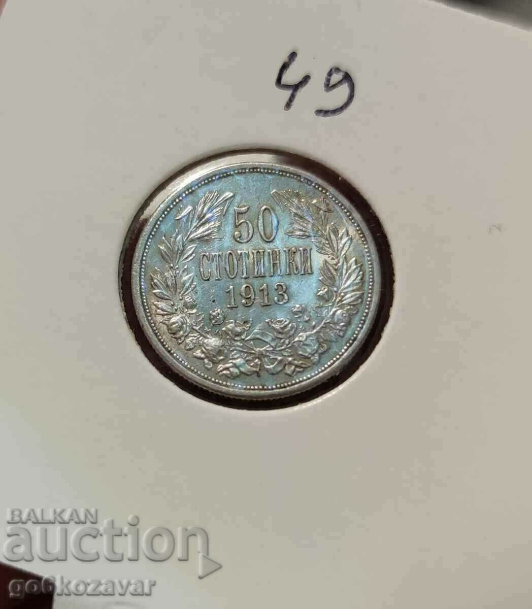 Bulgaria 50 de cenți argint 1913. Calitate! UNC