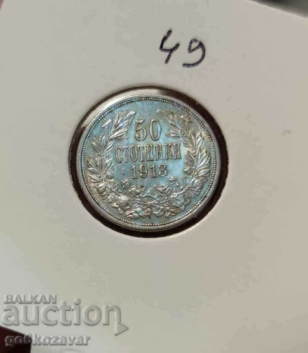 Bulgaria 50 cent 1913 silver. Quality! UNC