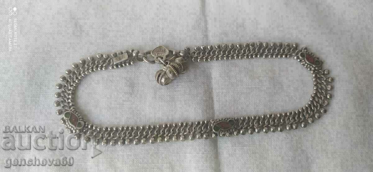 РЯДКА Антична сребърна гривна за глезен,маркировки - 5