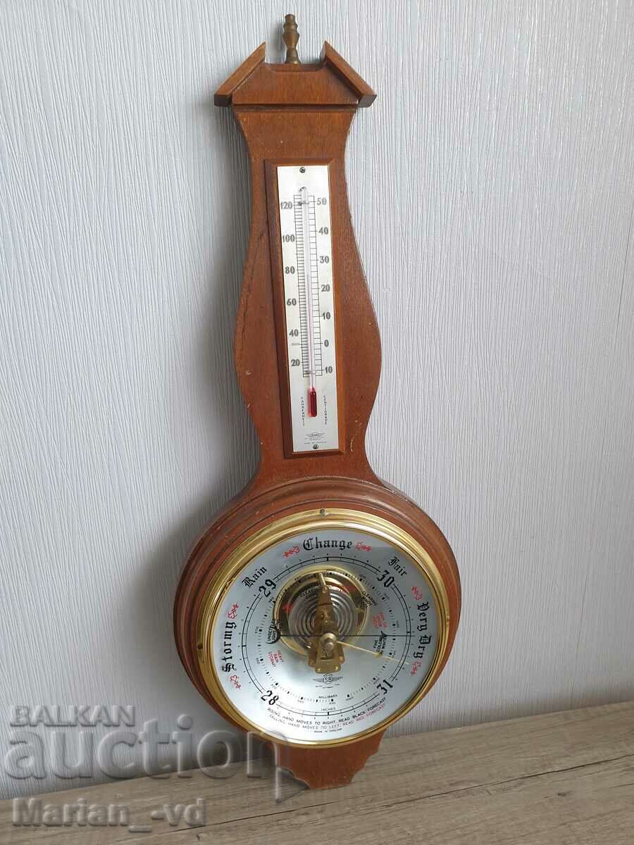 Παλιό μεγάλο αγγλικό βαρόμετρο και θερμόμετρο