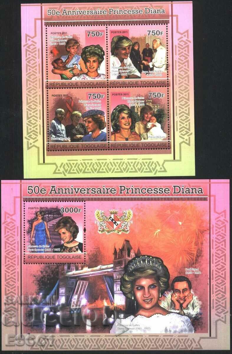 Καθαρά γραμματόσημα μικρό σεντόνι Princess Lady Diana 2011 Τόγκο