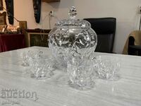 Crystal punch bowl with glasses. #4039