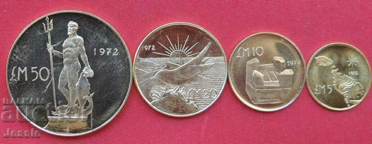 50,20,10 § 5 λίρες Μάλτα 1972 Lot (χρυσός) RRR 14.000 τεμ.