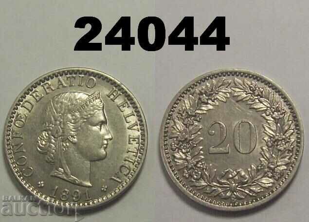 Switzerland 20 Rapen 1891 Excellent
