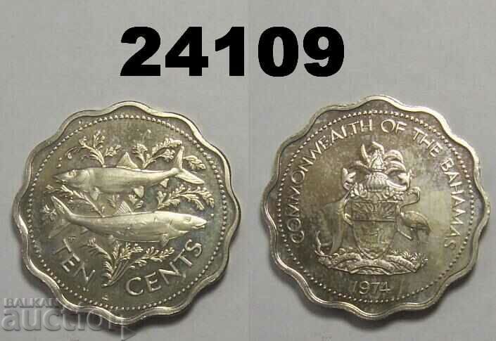 Bahamas 10 cents 1974 - Oxidized