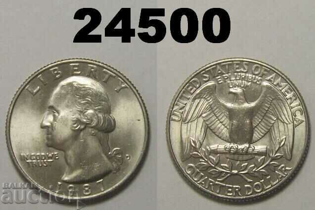 1/4 dolar american 1987 D UNC