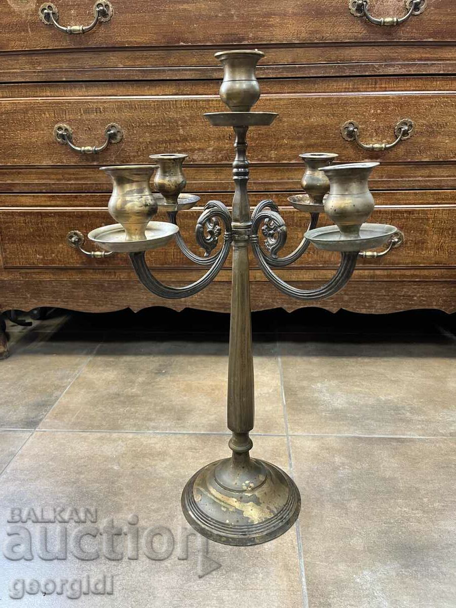 Large brass candlestick five. #4048