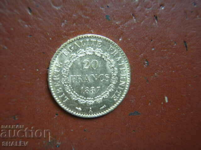 20 Francs 1887 А France (20 франка Франция)- AU/Unc (злато)