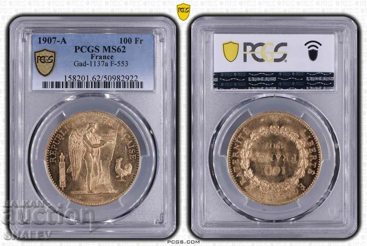 100 Φράγκα 1907 Α Γαλλία - PCGS MS62 (Χρυσός)