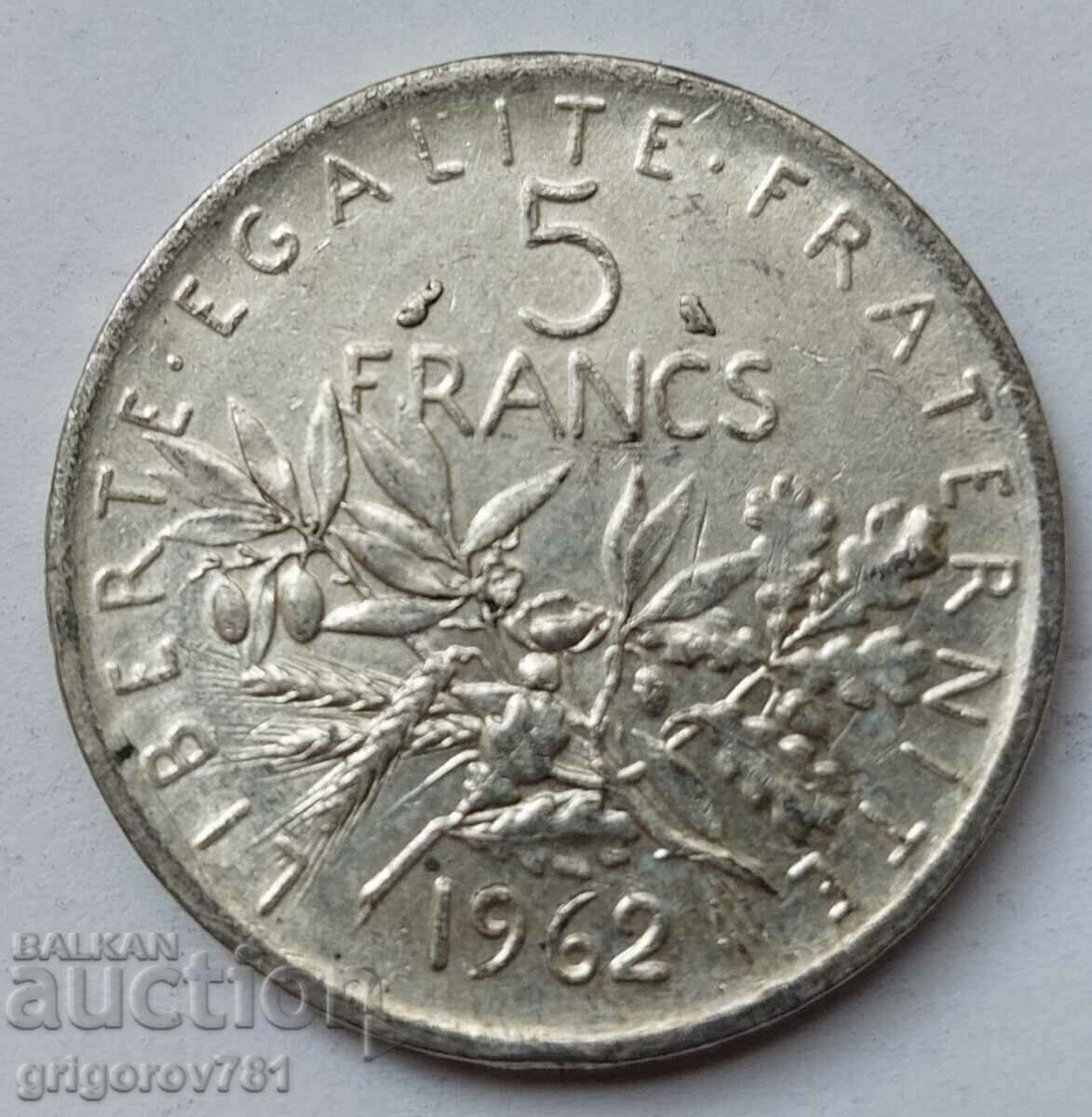 5 франка сребро Франция 1962 - сребърна монета #14