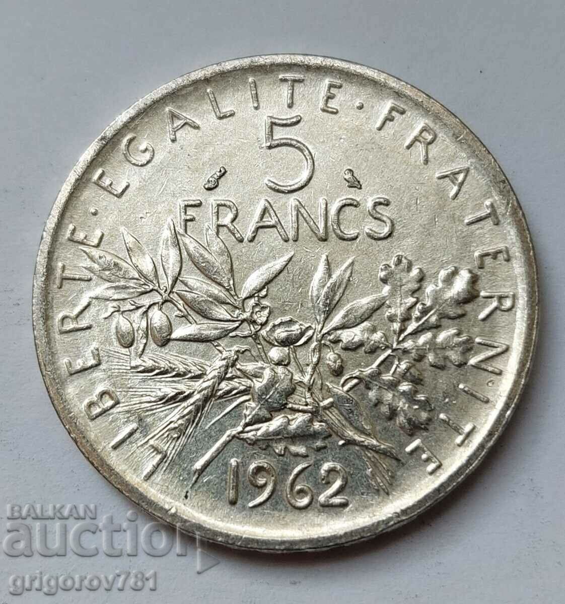 5 франка сребро Франция 1962 - сребърна монета #16