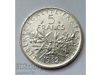 5 франка сребро Франция 1962 - сребърна монета #16