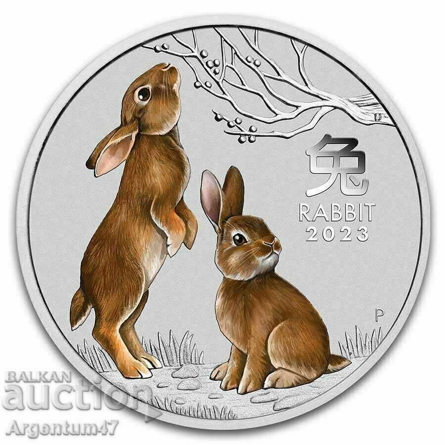 SILVER 2 OZ 2023 AUSTRALIA - AN LUNAR AL IEPURULUI COLORATO