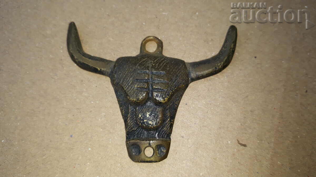 antique bronze bull head amulet