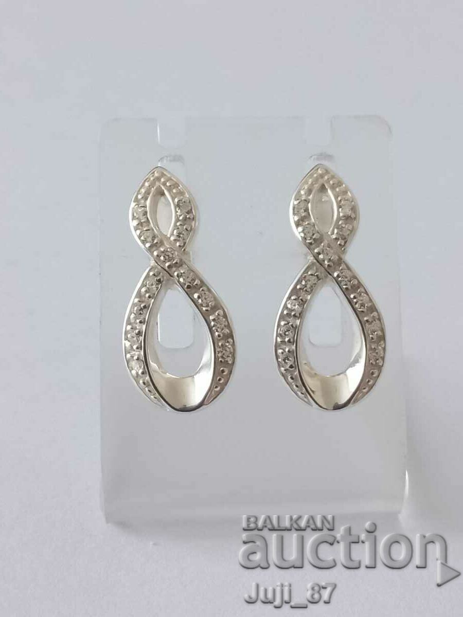 New silver earrings with zircon stones, length about 2.5 cm.