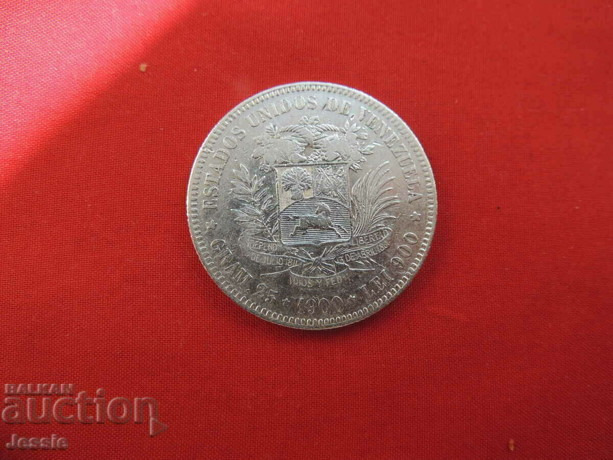 5 Bolivar 1900 Venezuela silver NO MADE IN CHINA !